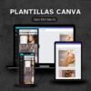 Mockup del kit de diseño Canva para peluquerías – ejemplos de publicaciones cuadradas para Instagram.