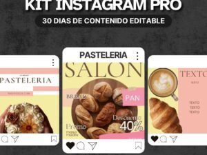 Muestra de publicaciones e historias del Kit Canva para pastelerías en colores pastel, ideales para redes sociales.