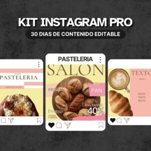 Muestra de publicaciones e historias del Kit Canva para pastelerías en colores pastel, ideales para redes sociales.