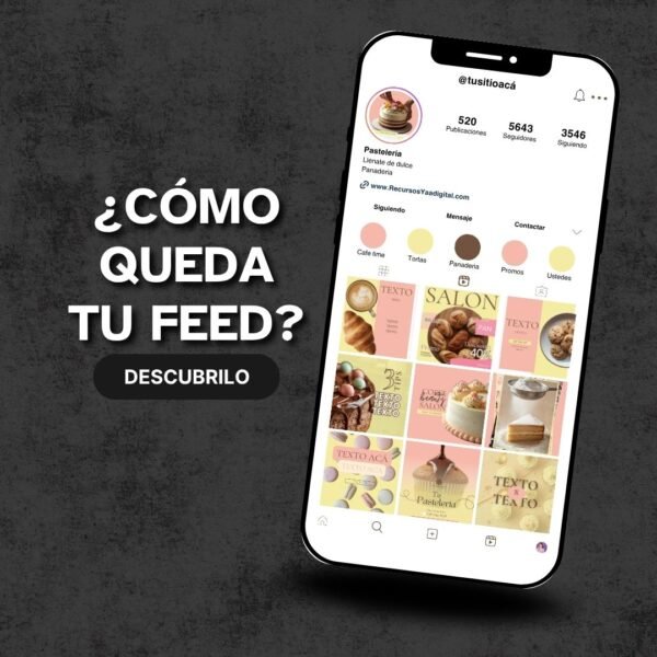 Ejemplo de carruseles y reels del Kit Canva Pastelería con diseño visual coherente y elegante.