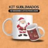 Diseños de frases navideñas como “Feliz Navidad” y “Team Santa” para tazas sublimadas.