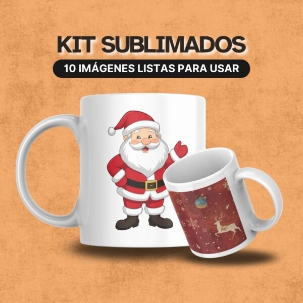 Diseños de frases navideñas como “Feliz Navidad” y “Team Santa” para tazas sublimadas.