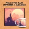 Vista completa de un diseño full wrap de princesas aplicado en una taza.