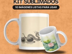 Mockup mostrando un diseño zen de dragón en estilo sumi-e con fondo minimalista.