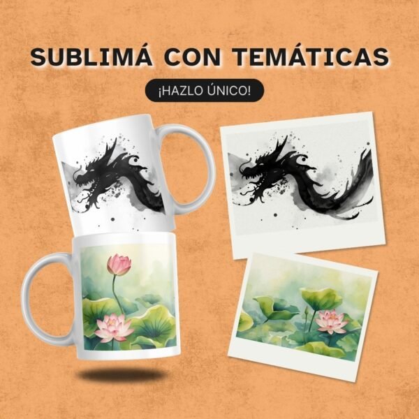 Mockup del diseño zen de dragón con paisaje oriental en acuarela y niebla suave.