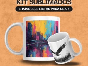 Taza sublimada con diseño artístico en tinta, primera variación del pack INK.