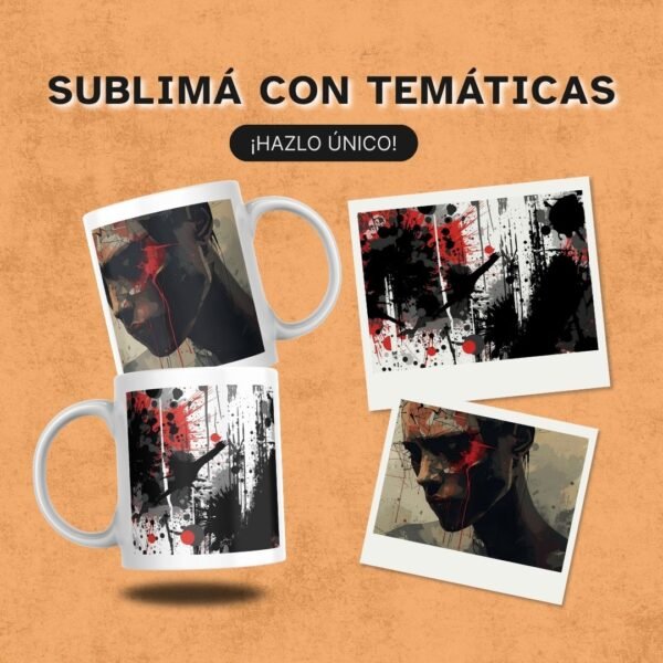 Mockup de taza con diseño final en estilo tinta del KIT Sublimado INK v2.