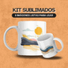 Pack de sublimados estilo playa con ilustraciones panorámicas modernas, paisajes costeros serenos y estética minimal contemporánea para tazas personalizadas.