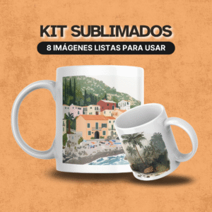 Mockup de taza con diseño de paisaje artístico para sublimación