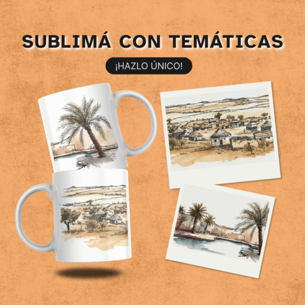 Kit Paisajes – Presentación visual del pack Pack de paisajes artísticos aplicado en tazas personalizadas