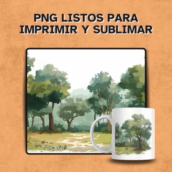 Kit Paisajes – Sublimación terminada Mockup de sublimación con paisaje ilustrado en taza blanca